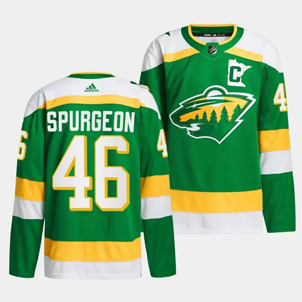 Men's Minnesota Wild #46 Jared Spurgeon Green 2023-24 Stitched Jersey Men's Minnesota Wild #46 Jared Spurgeon Green 2023-24 Stitched Jersey